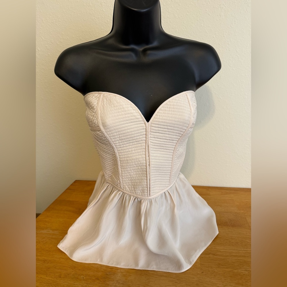 Parker Corset Peplum Top M Silk Coquette Romantic Bridgerton Smocked Quilted